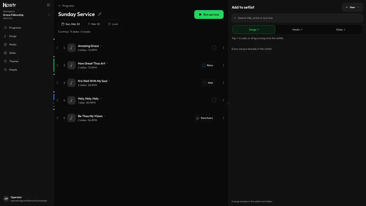 Kastr setlist builder